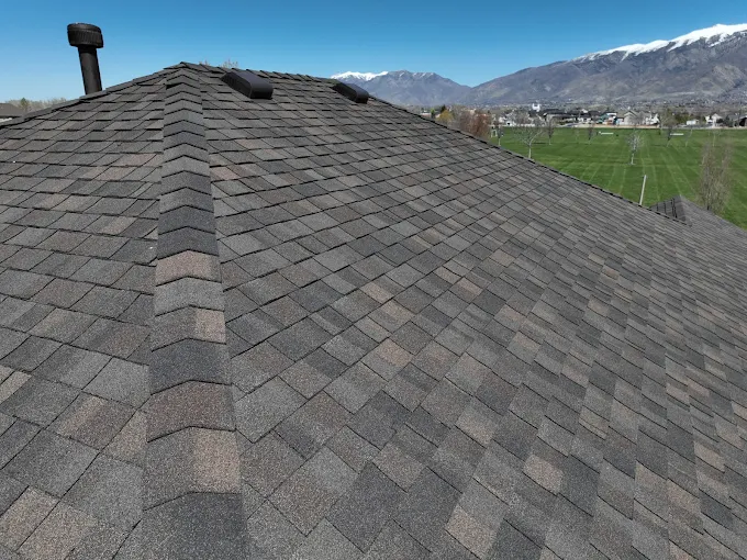 Newly installed asphalt shingle roof on a Utah home